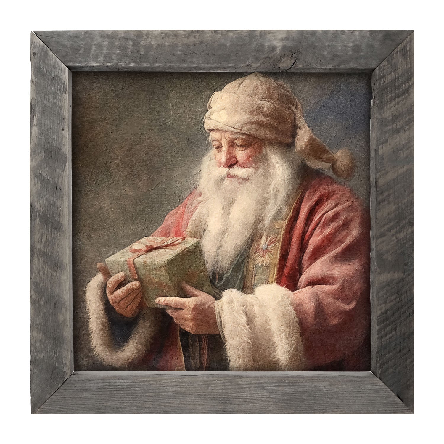 Old world Santa with present