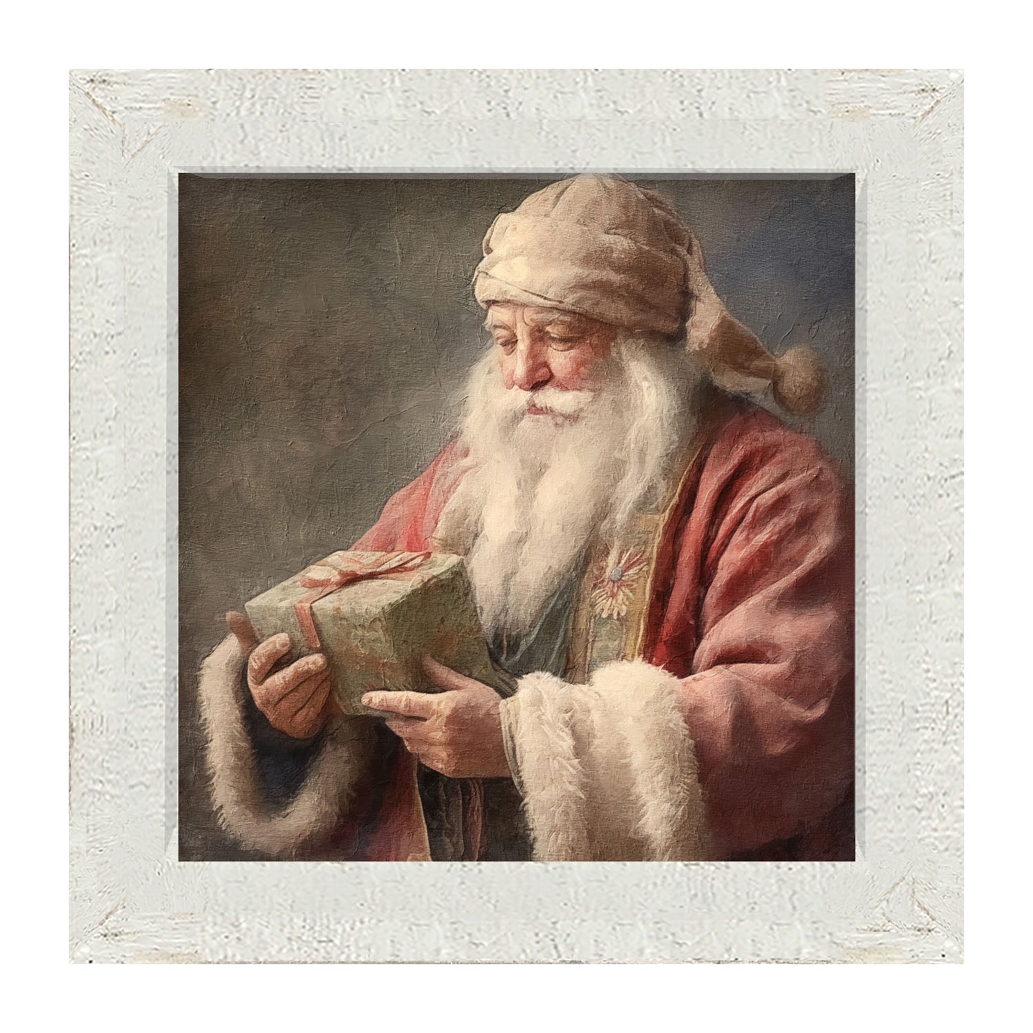 Old world Santa with present