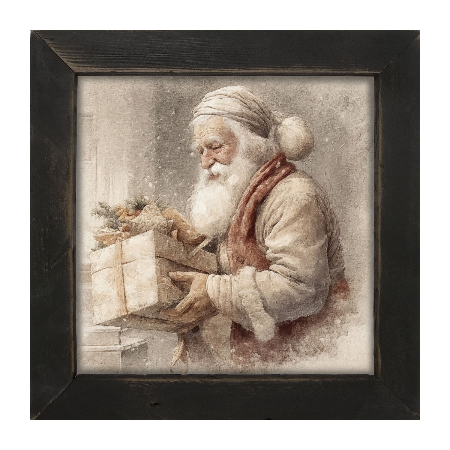 Old world Santa carrying gift