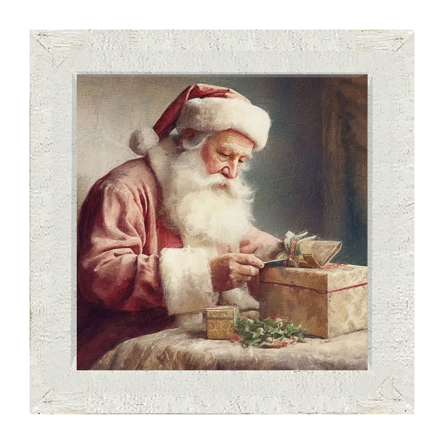 Old world Santa with gift - Framed art