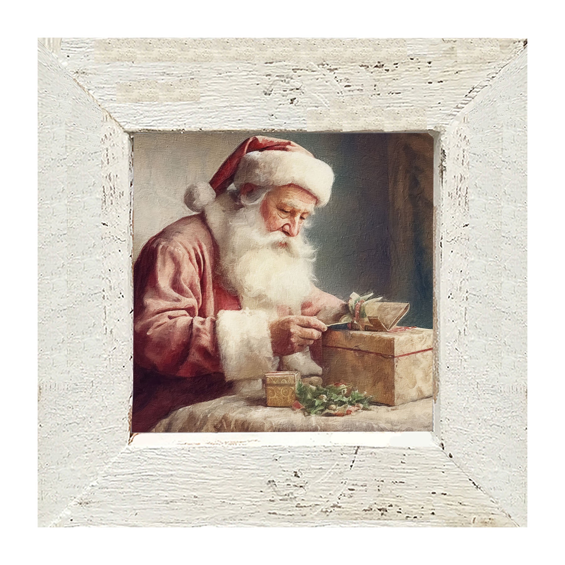 Old world Santa with gift - Framed art