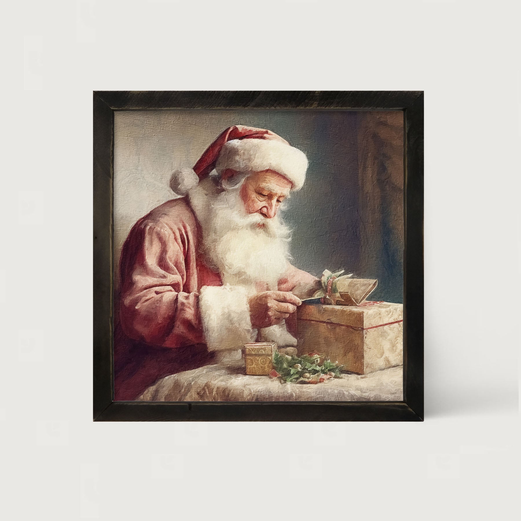 Old world Santa with gift - Framed art