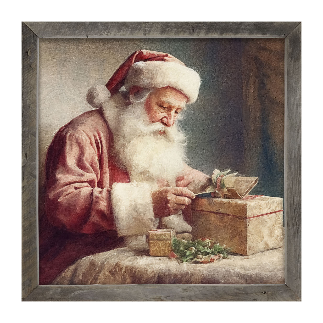 Old world Santa with gift - Framed art