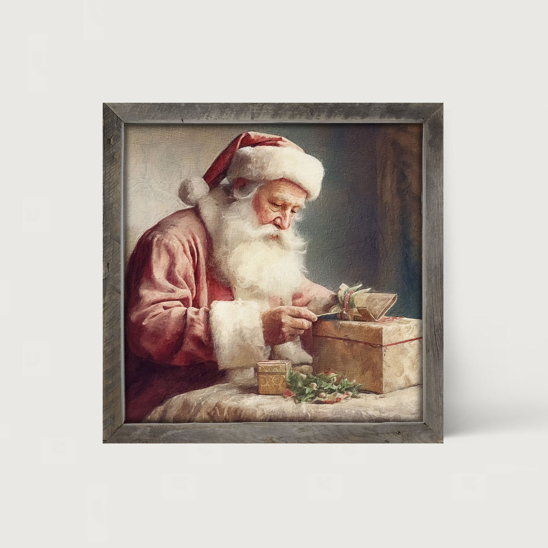 Old world Santa with gift - Framed art