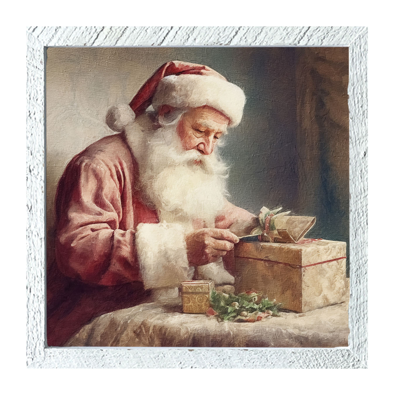 Old world Santa with gift - Framed art