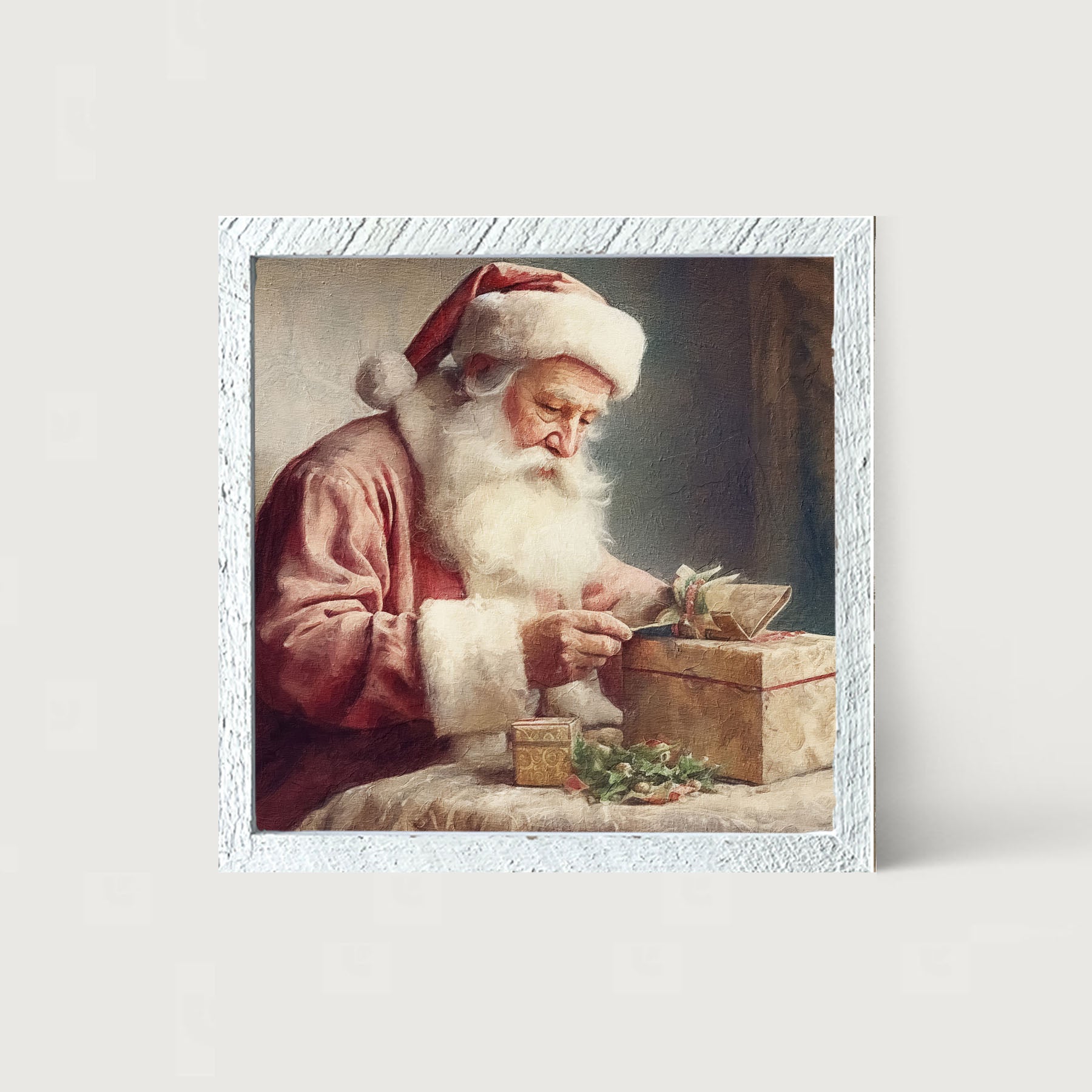 Old world Santa with gift - Framed art