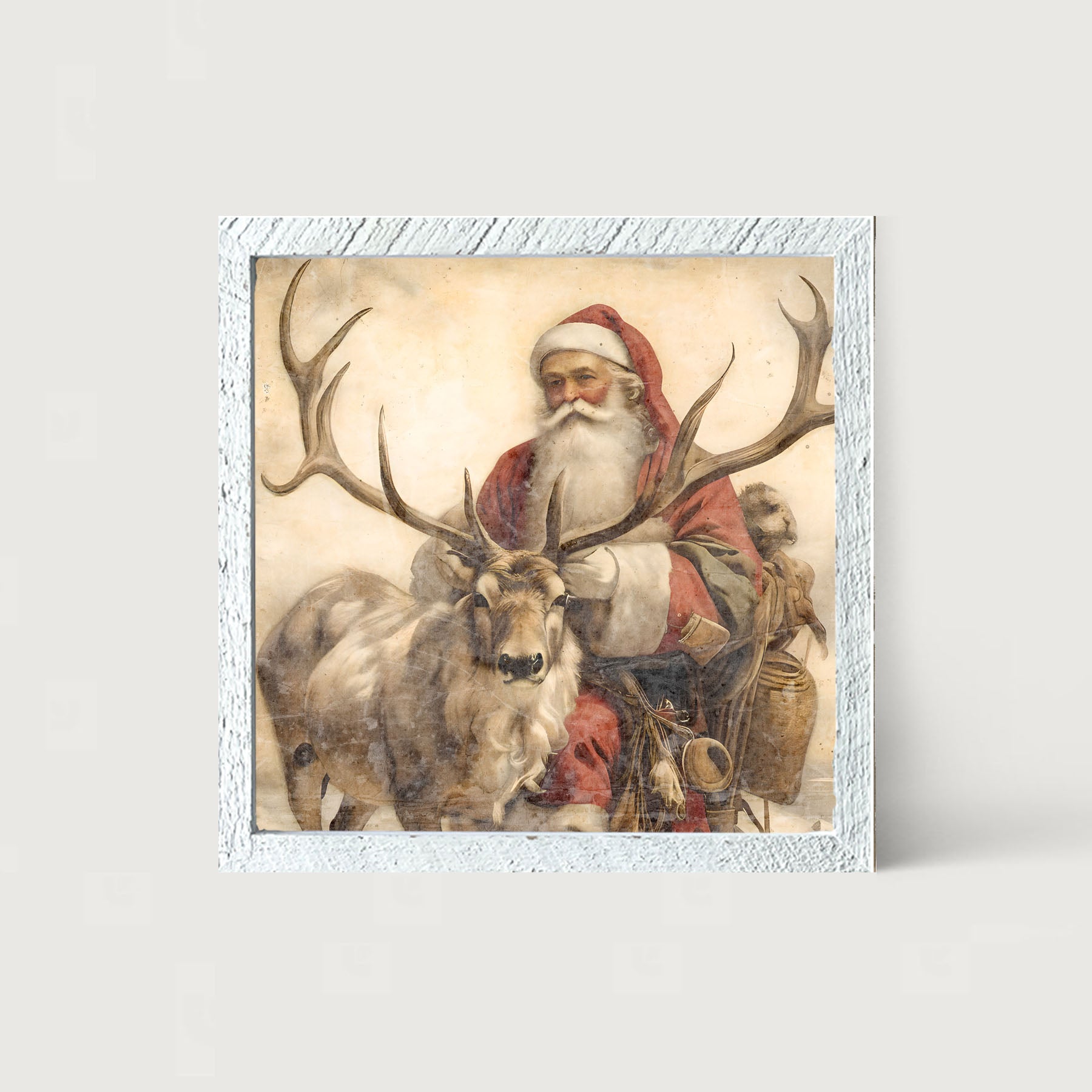 Reindeer with Santa 1 - Framed art