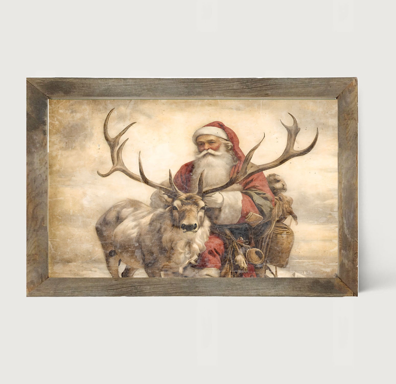 Reindeer with Santa 1 - Framed art