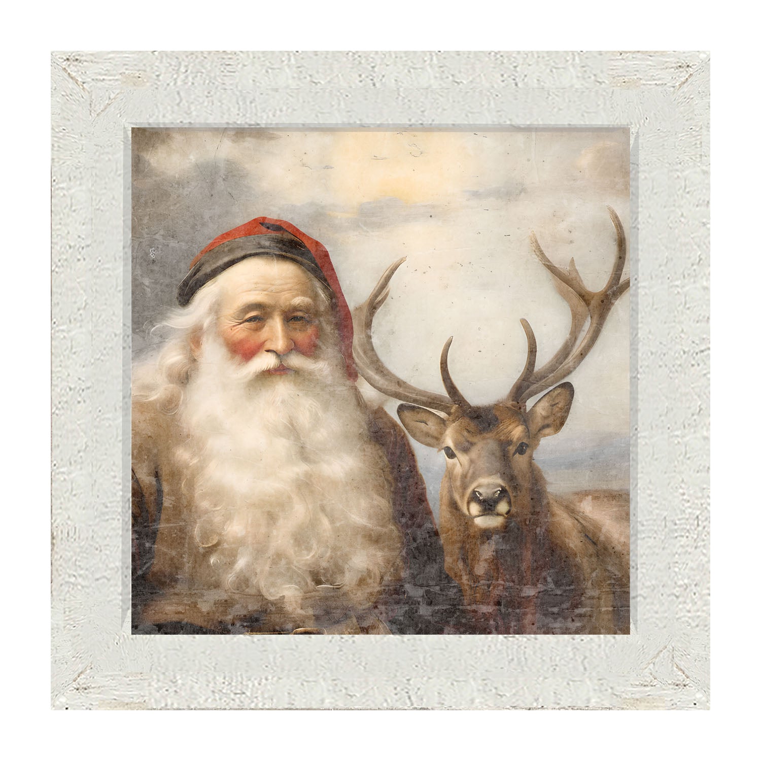 Reindeer with Santa 2 - Framed art