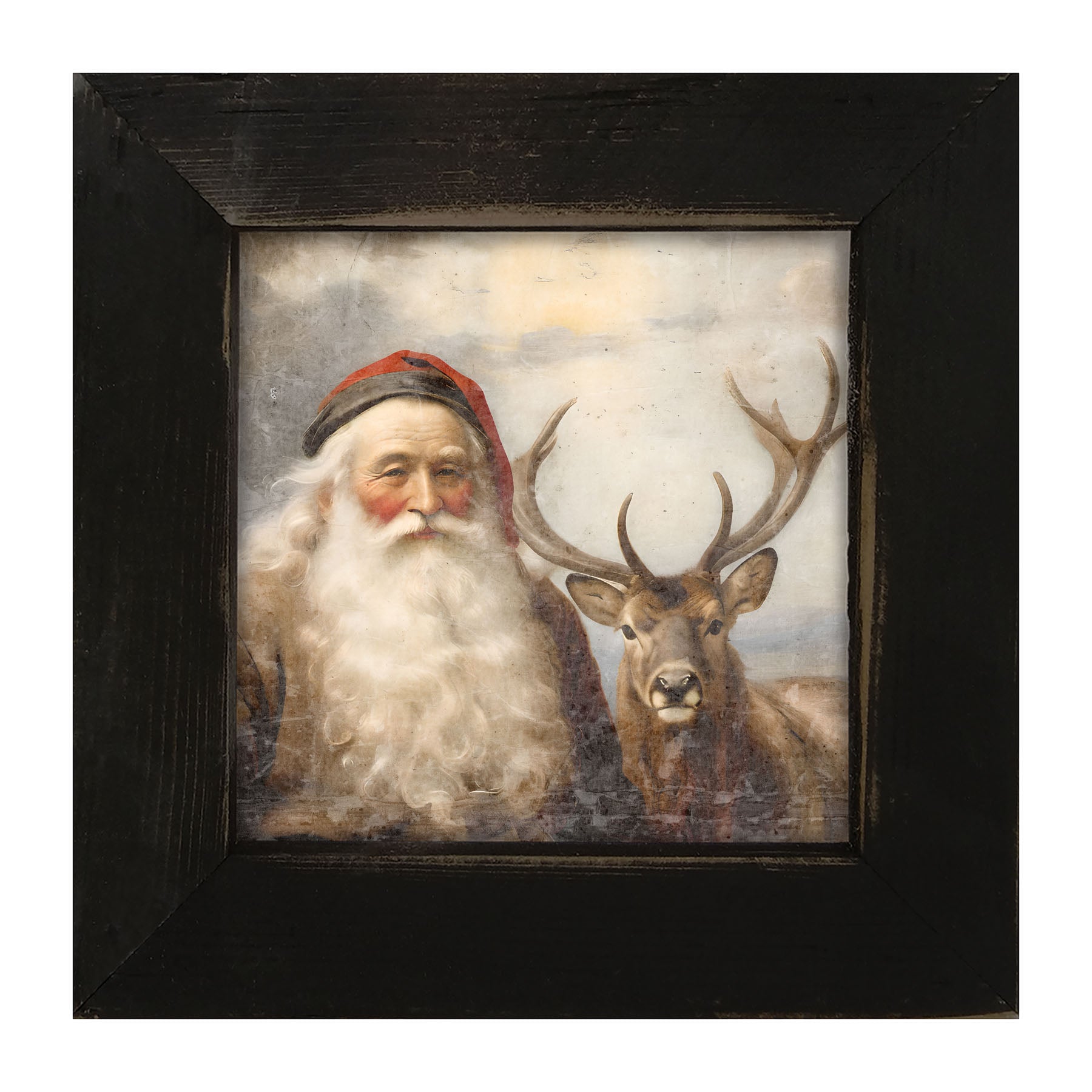 Reindeer with Santa 2 - Framed art
