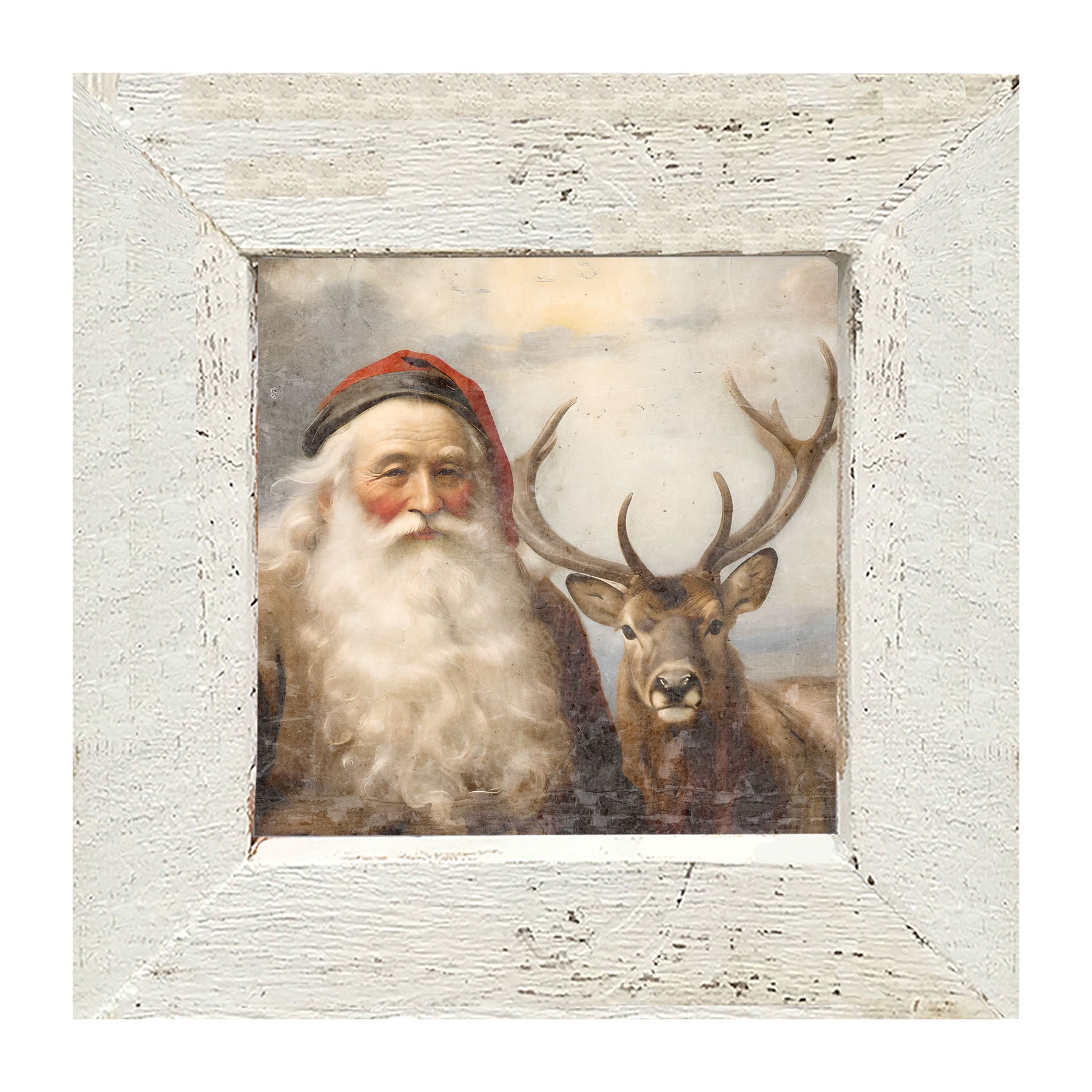 Reindeer with Santa 2 - Framed art