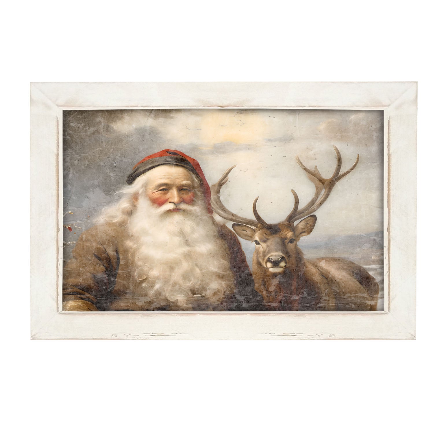 Reindeer with Santa 2 - Framed art