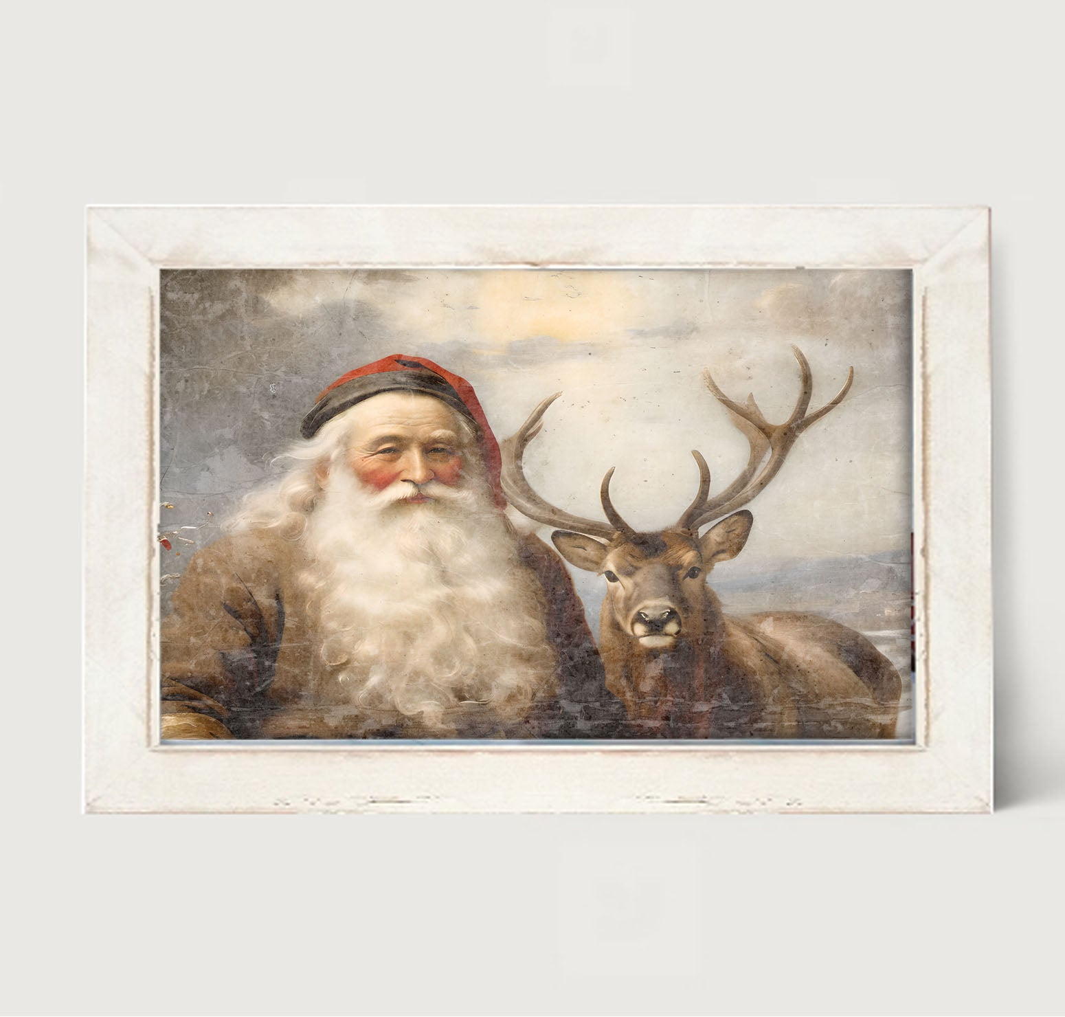 Reindeer with Santa 2 - Framed art