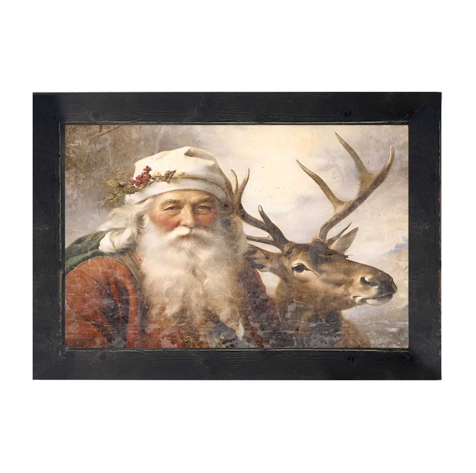 Reindeer with Santa 3 - Framed art