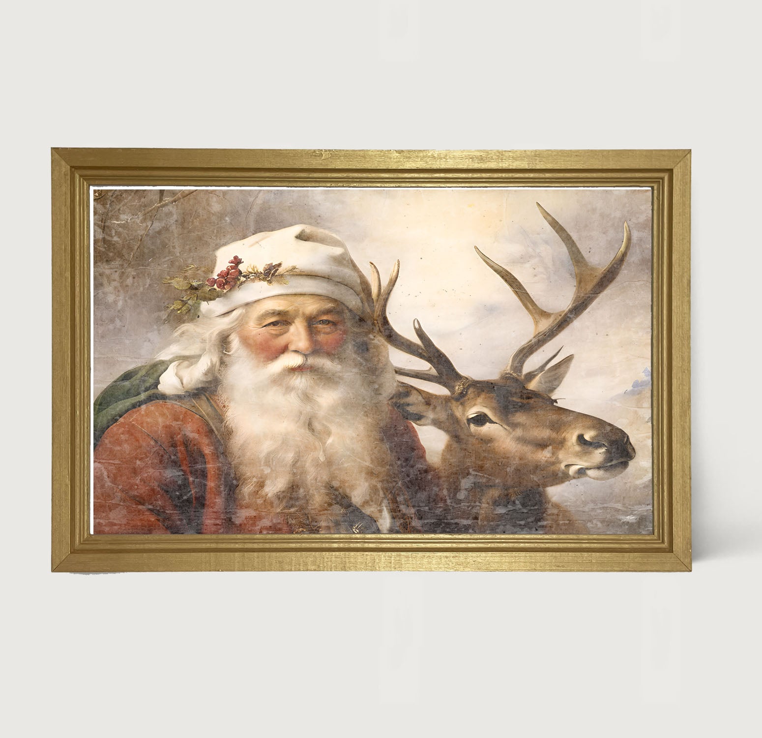Reindeer with Santa 3 - Framed art