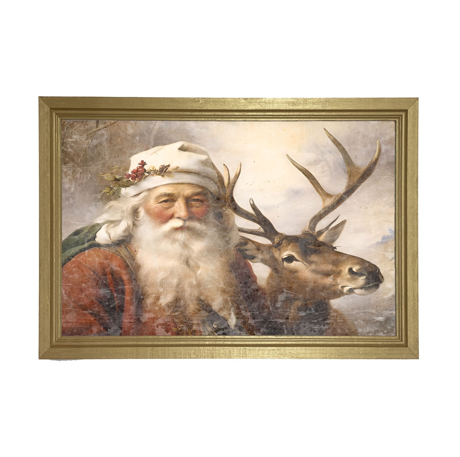 Reindeer with Santa 3 - Framed art