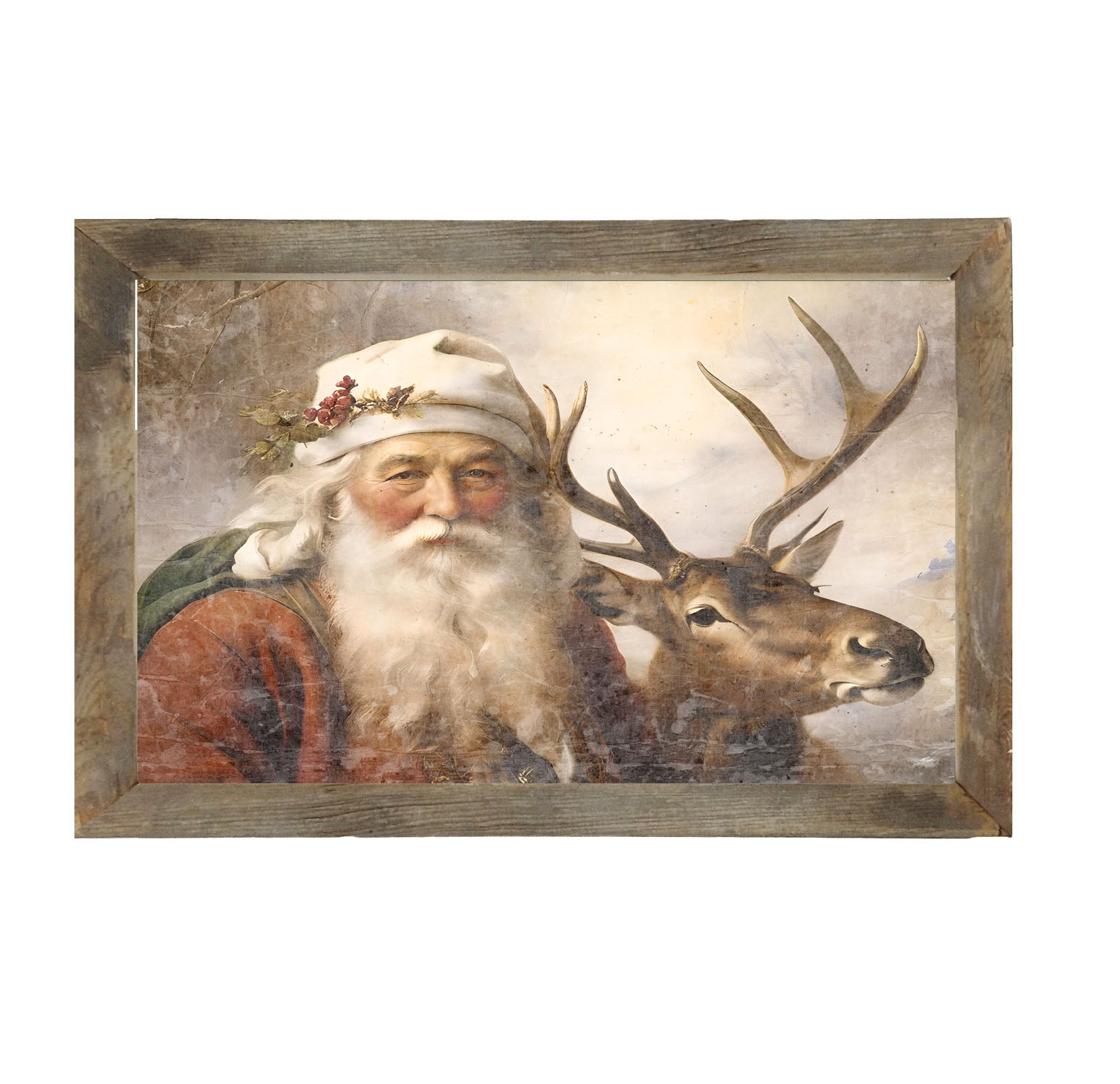 Reindeer with Santa 3 - Framed art