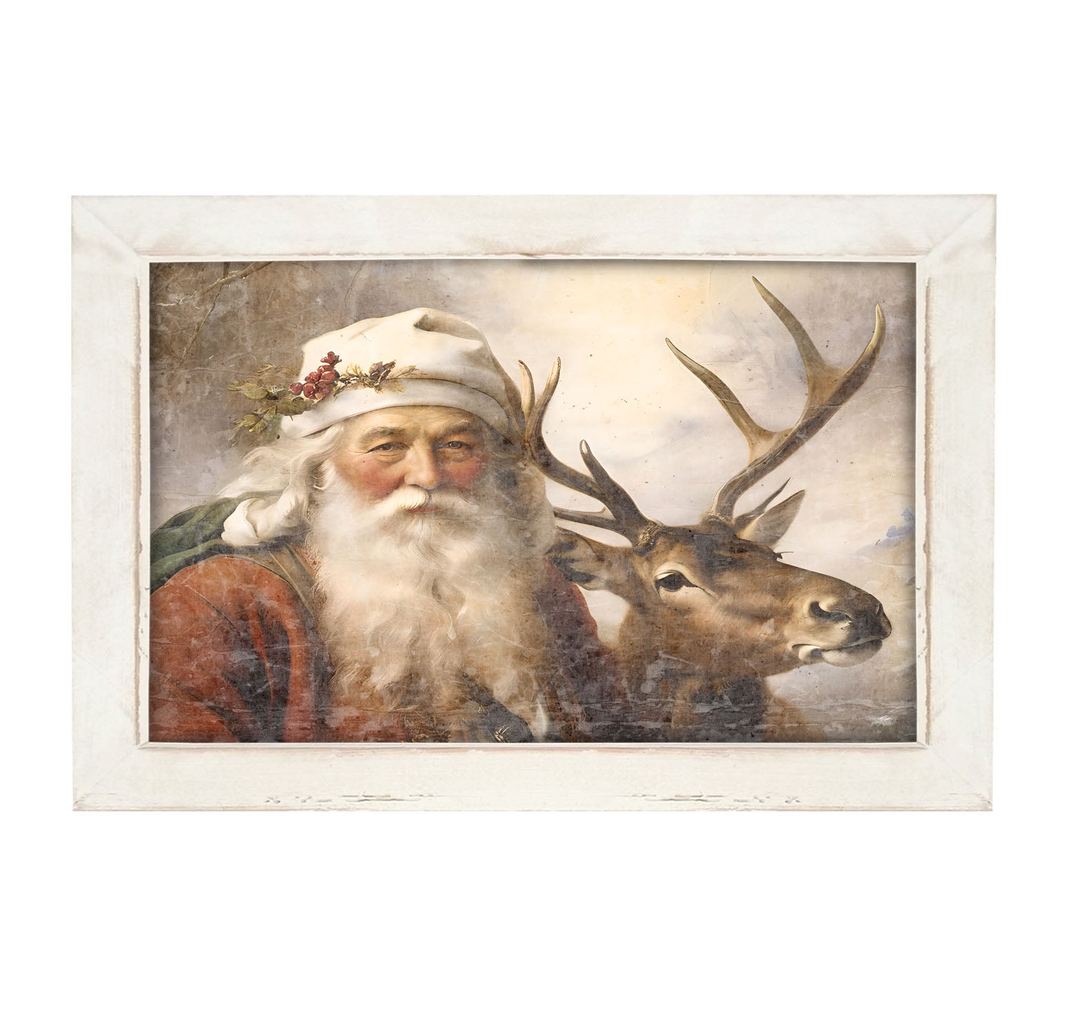 Reindeer with Santa 3 - Framed art
