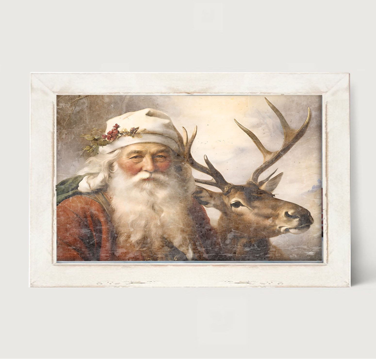 Reindeer with Santa 3 - Framed art