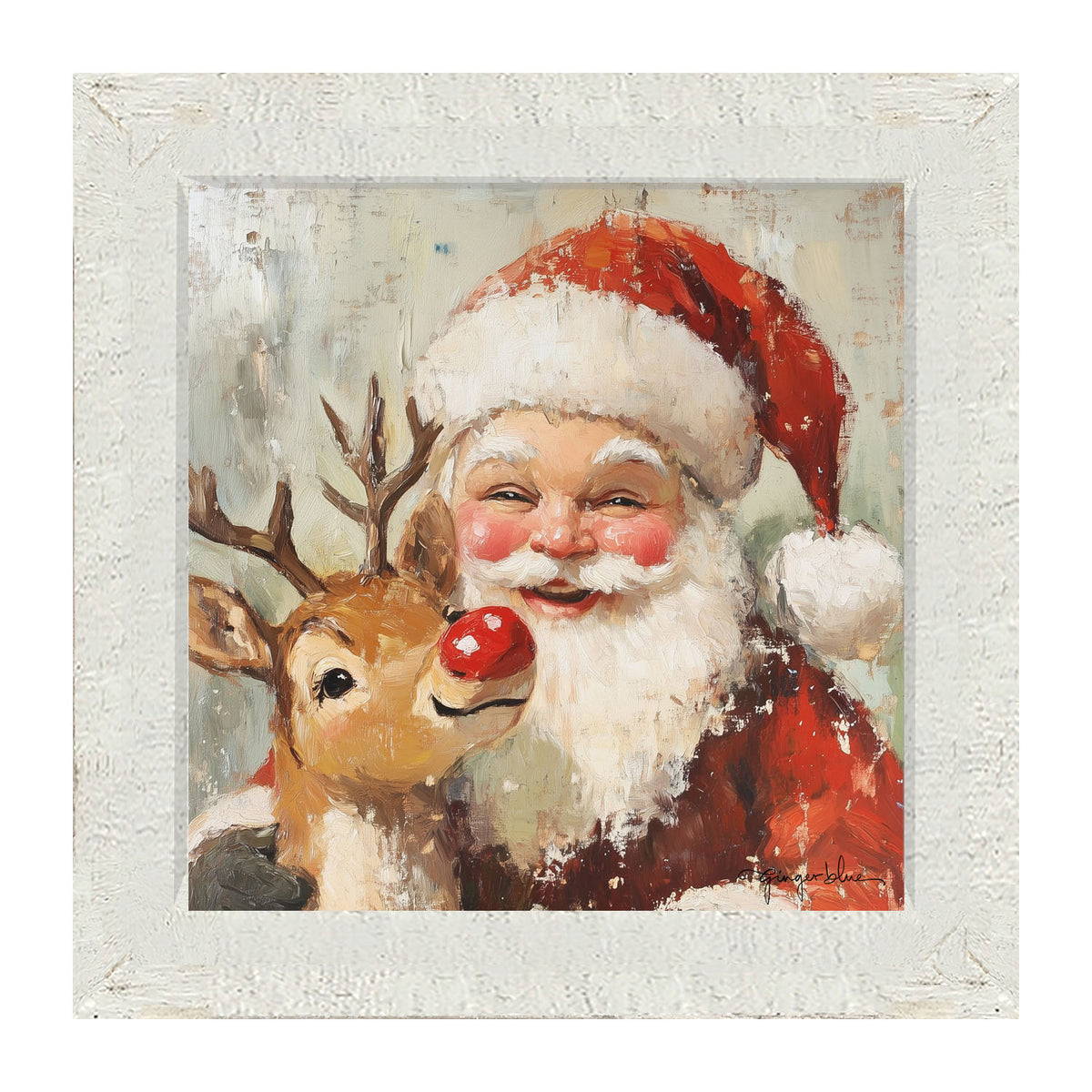 Santa Smiling with Reindeer - Framed Art