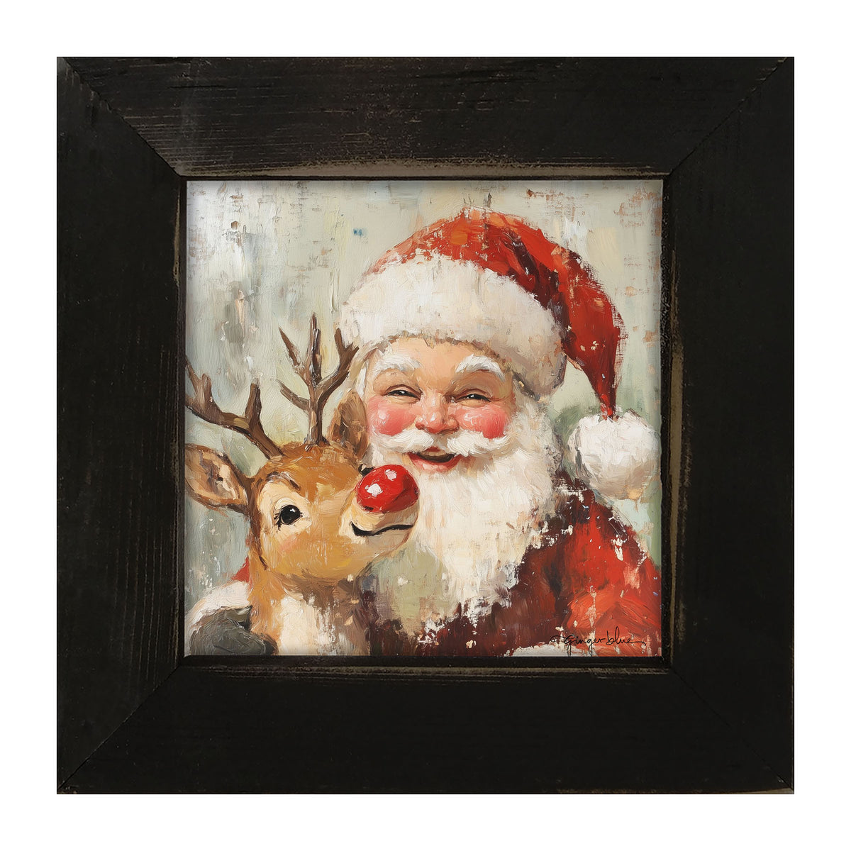 Santa Smiling with Reindeer - Framed Art