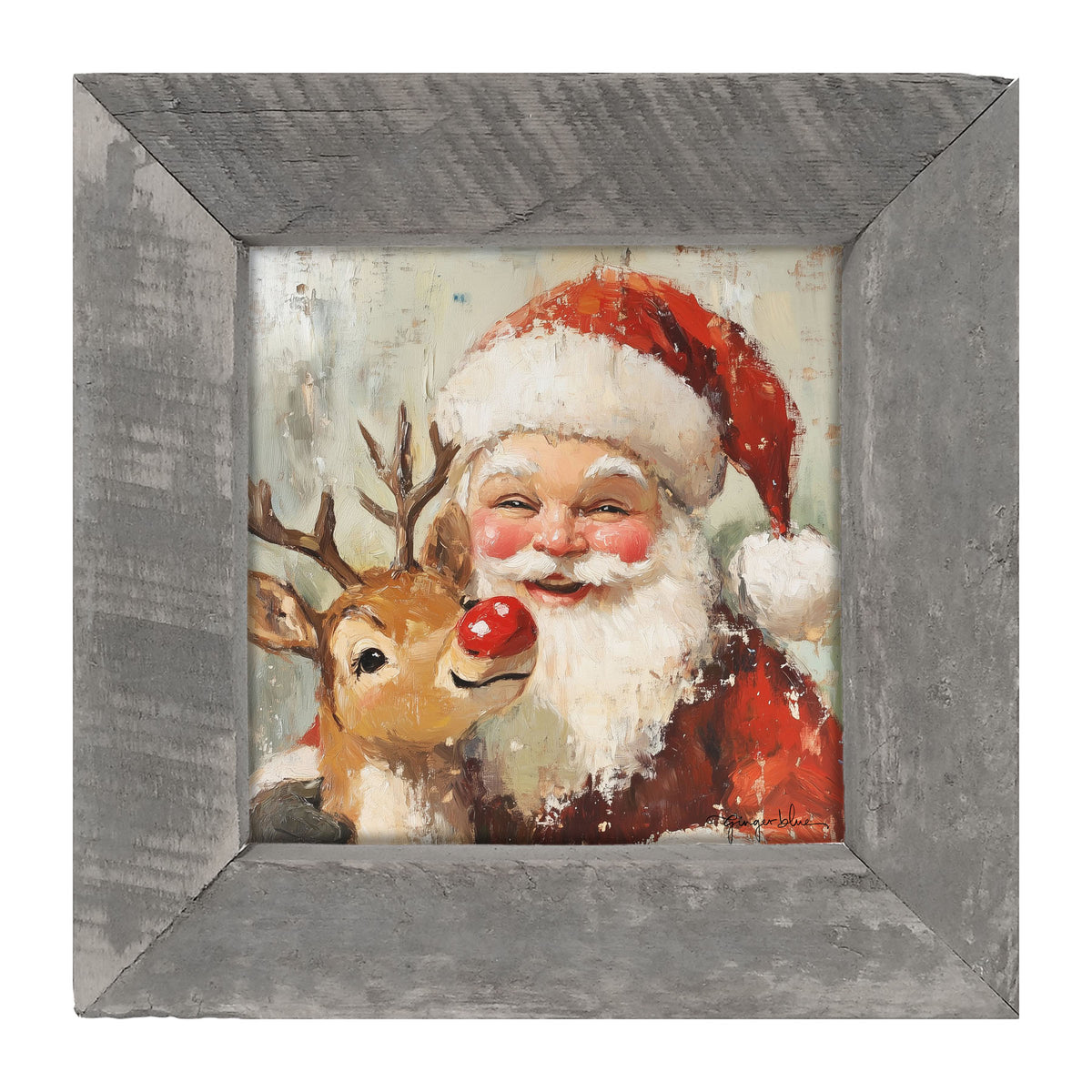 Santa Smiling with Reindeer - Framed Art