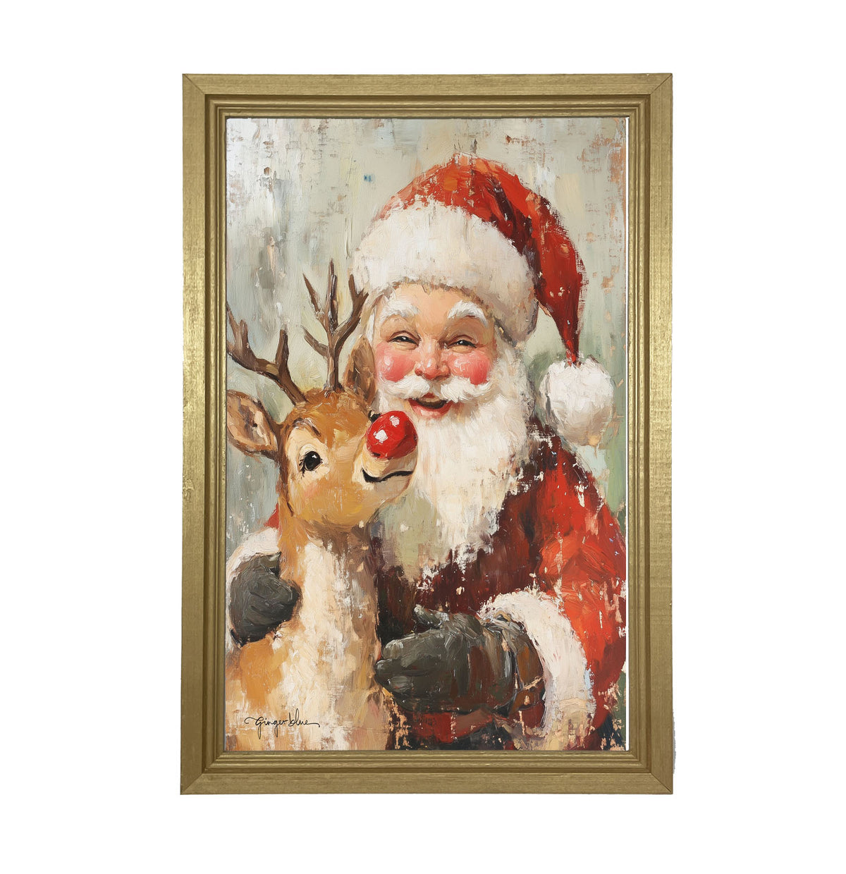 Santa Smiling with Reindeer - Framed Art