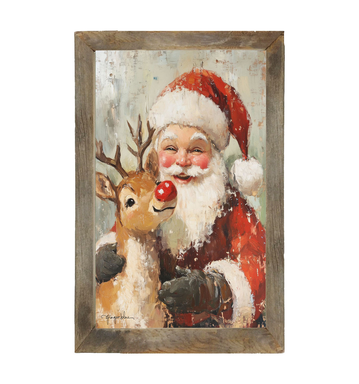 Santa Smiling with Reindeer - Framed Art