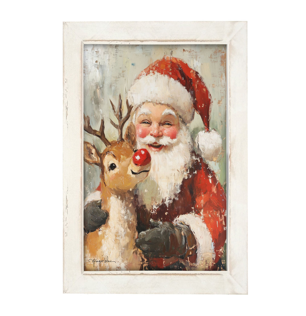 Santa Smiling with Reindeer - Framed Art