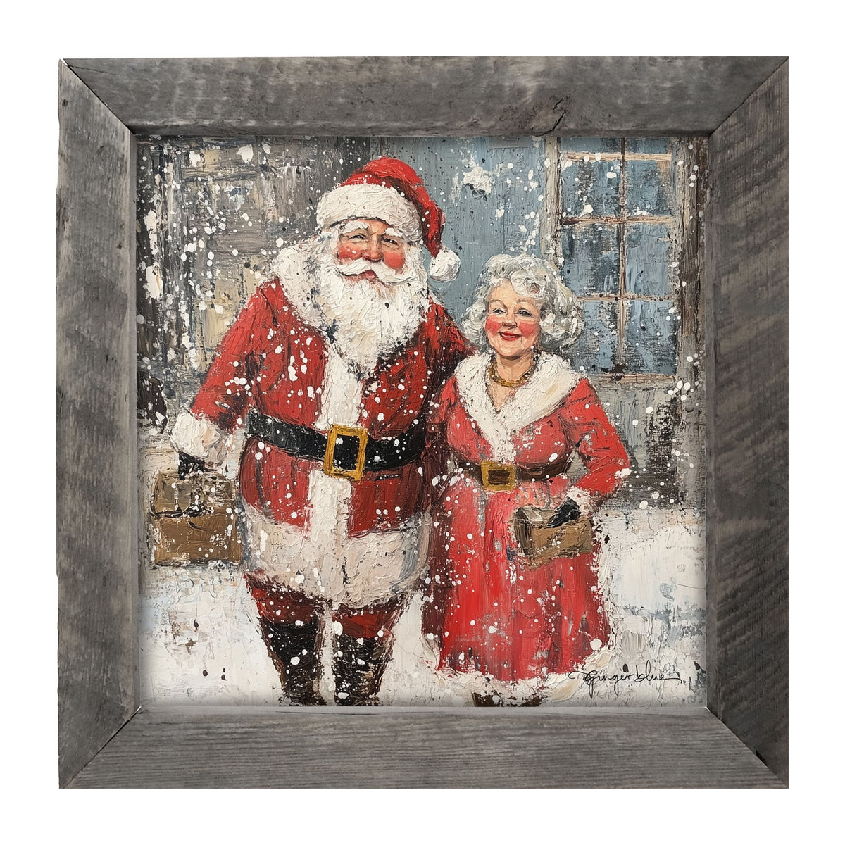 Mr. and Mrs. Claus in the Snow - Framed Art