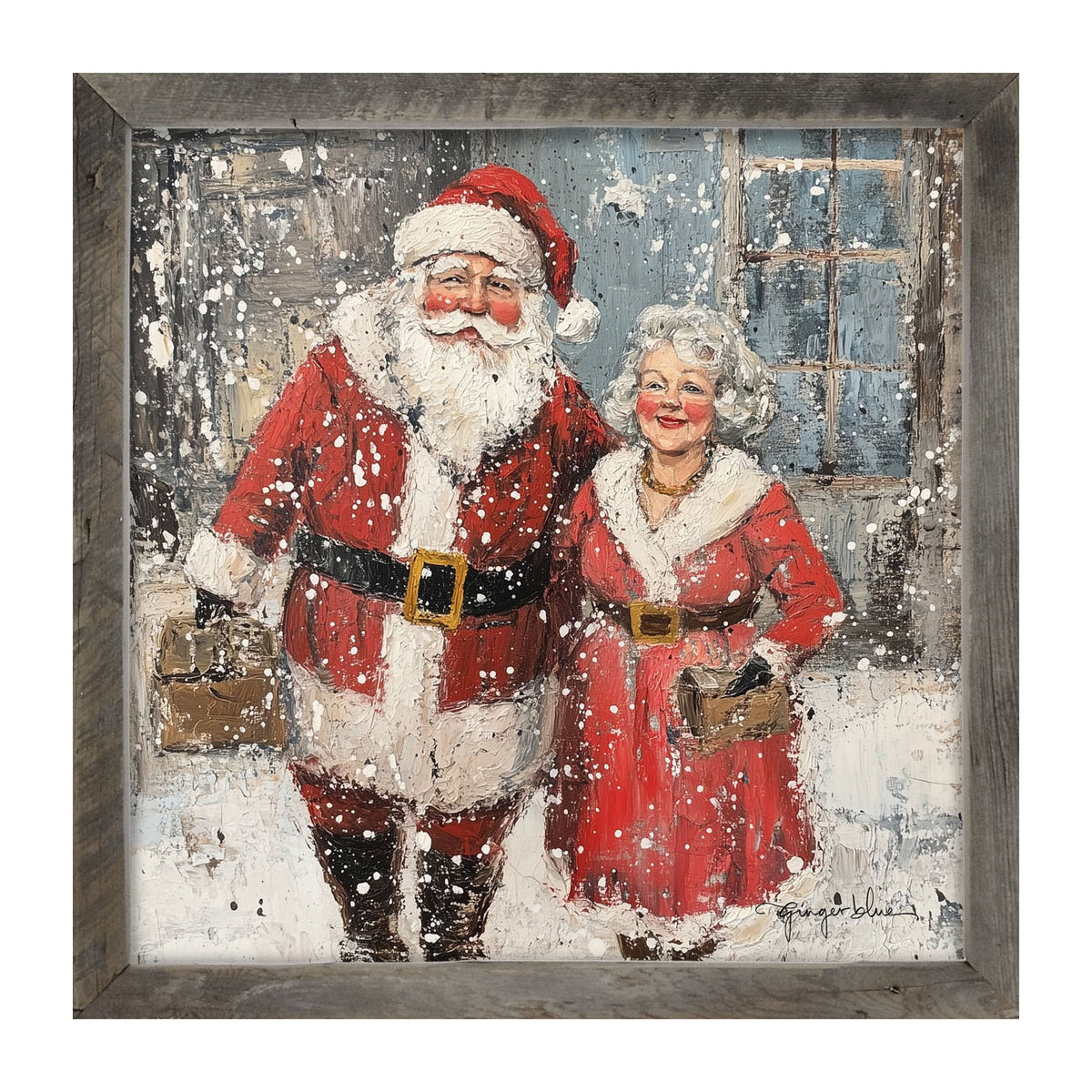 Mr. and Mrs. Claus in the Snow - Framed Art
