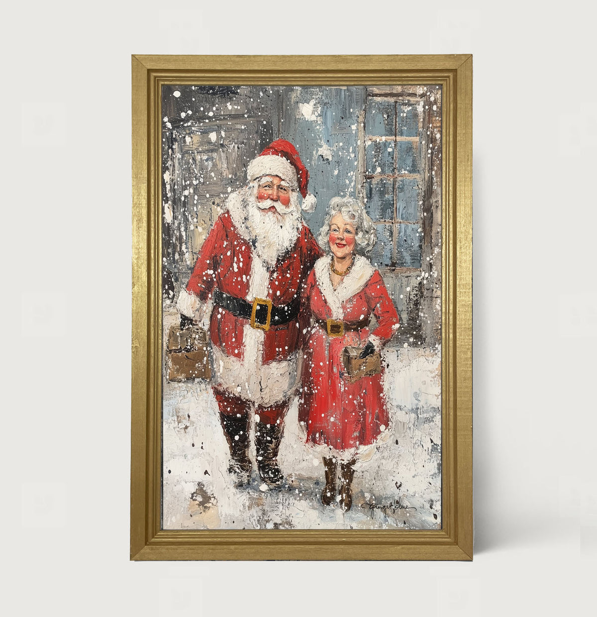 Mr. and Mrs. Claus in the Snow - Framed Art