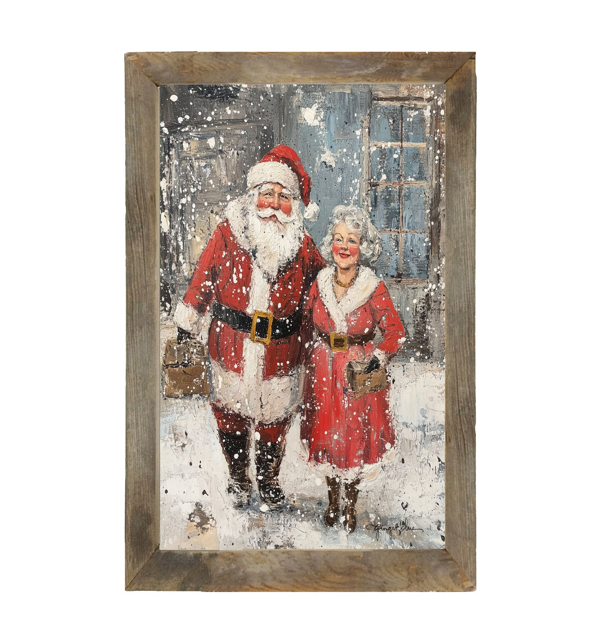 Mr. and Mrs. Claus in the Snow - Framed Art