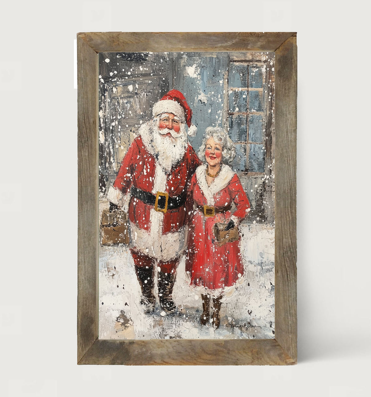 Mr. and Mrs. Claus in the Snow - Framed Art