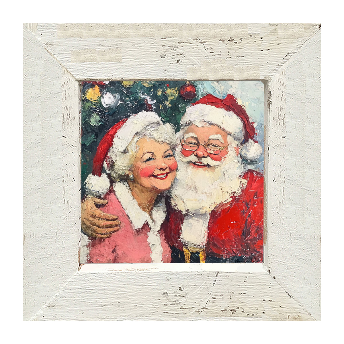 Santa and Mrs. Claus Smiling near Tree - Framed Art