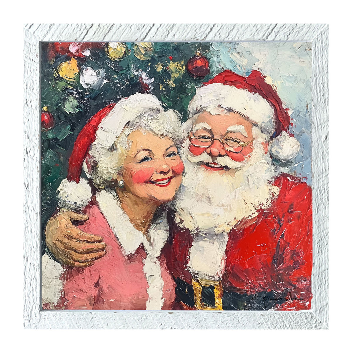 Santa and Mrs. Claus Smiling near Tree - Framed Art