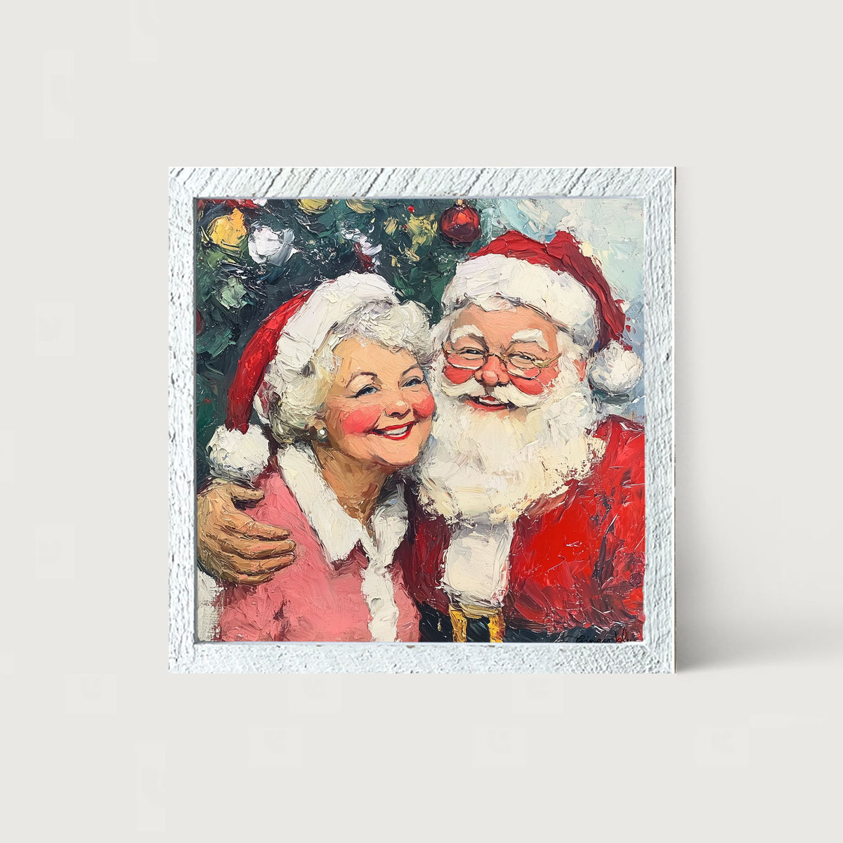 Santa and Mrs. Claus Smiling near Tree - Framed Art