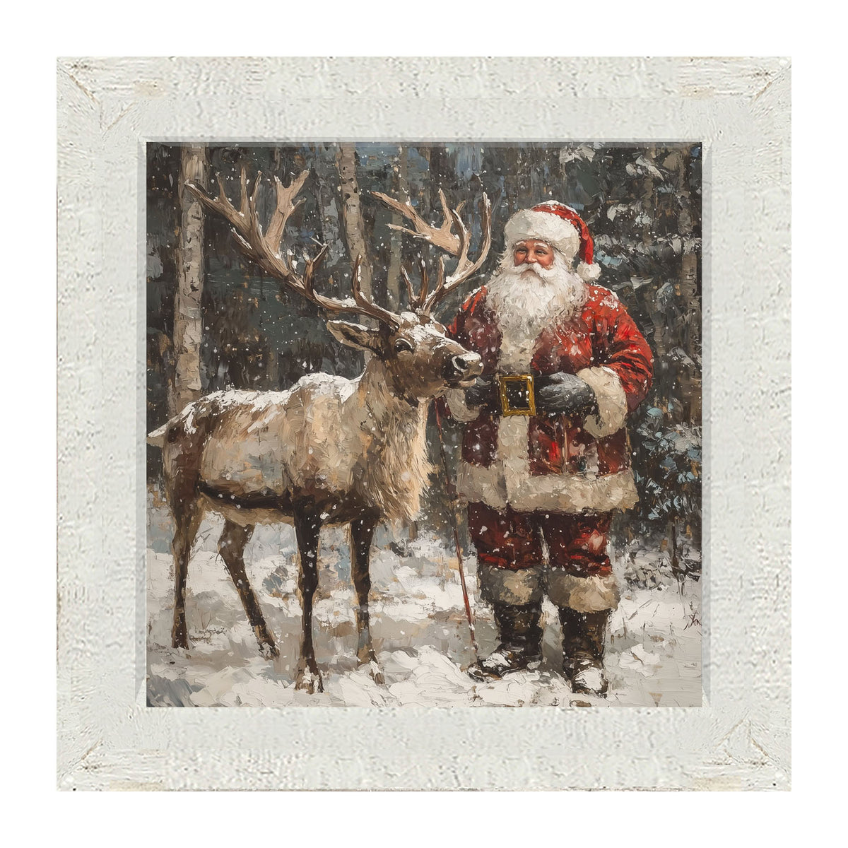 Santa Standing with Reindeer - Framed Art