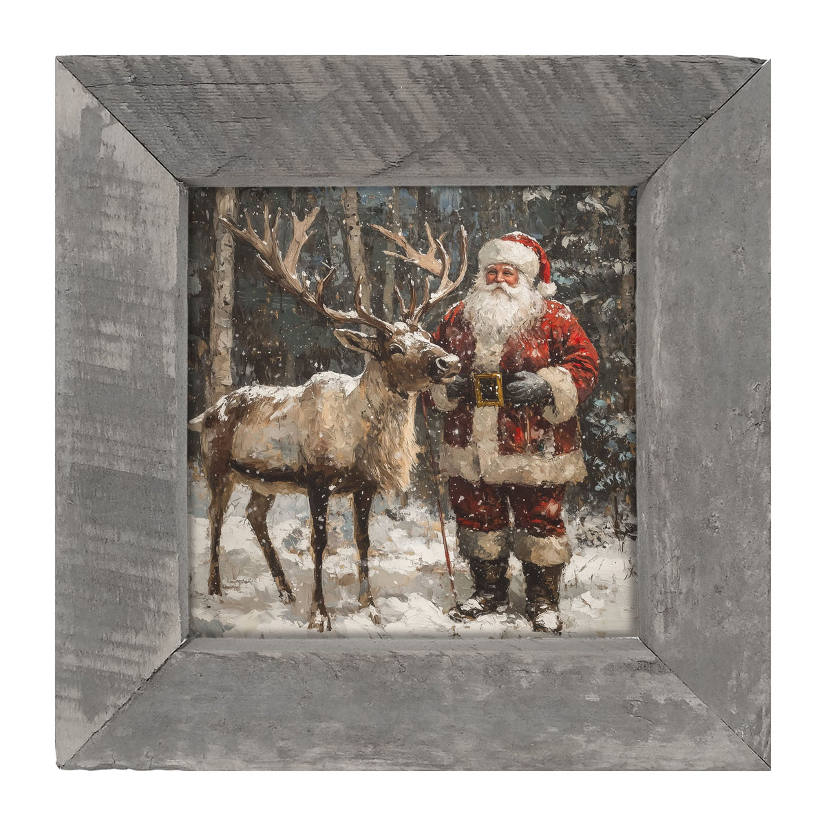 Santa Standing with Reindeer - Framed Art