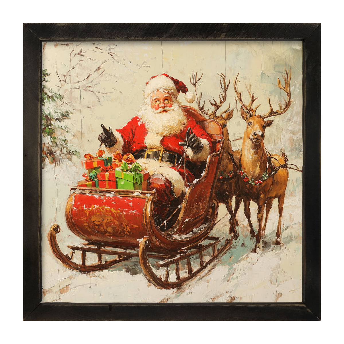 Santa in Sleigh - Framed Art