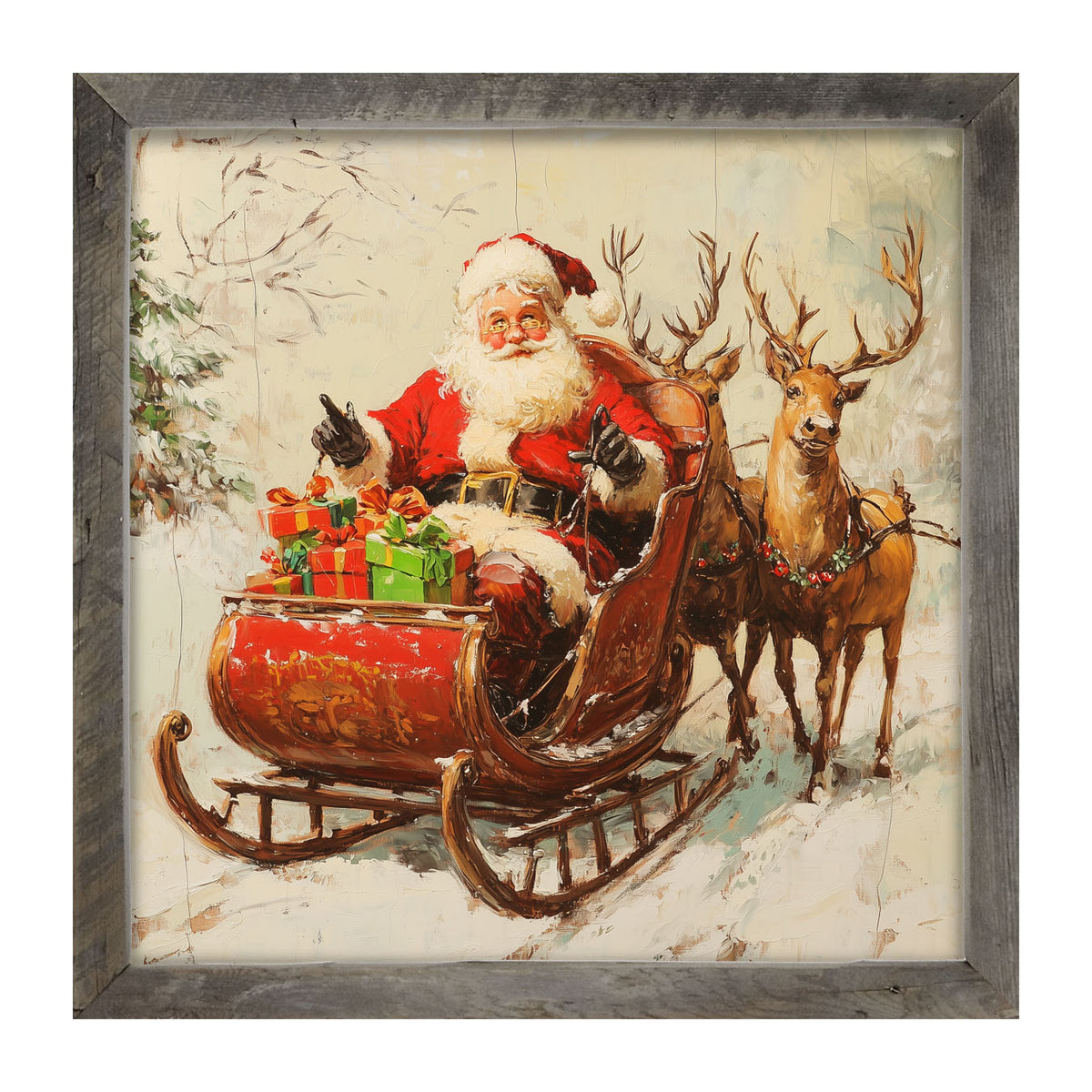 Santa in Sleigh - Framed Art