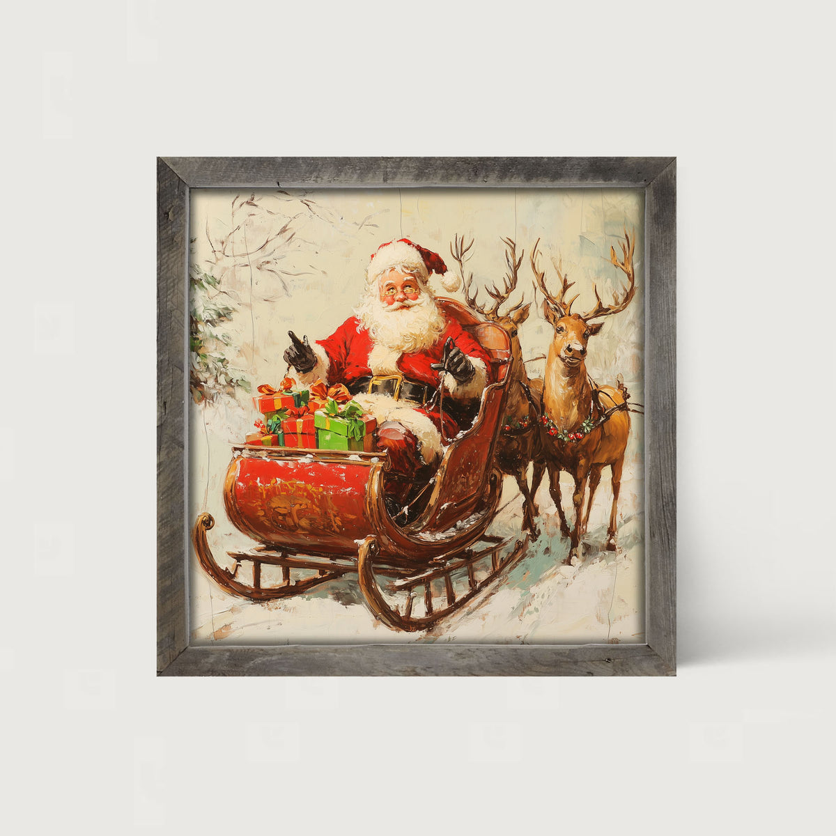 Santa in Sleigh - Framed Art