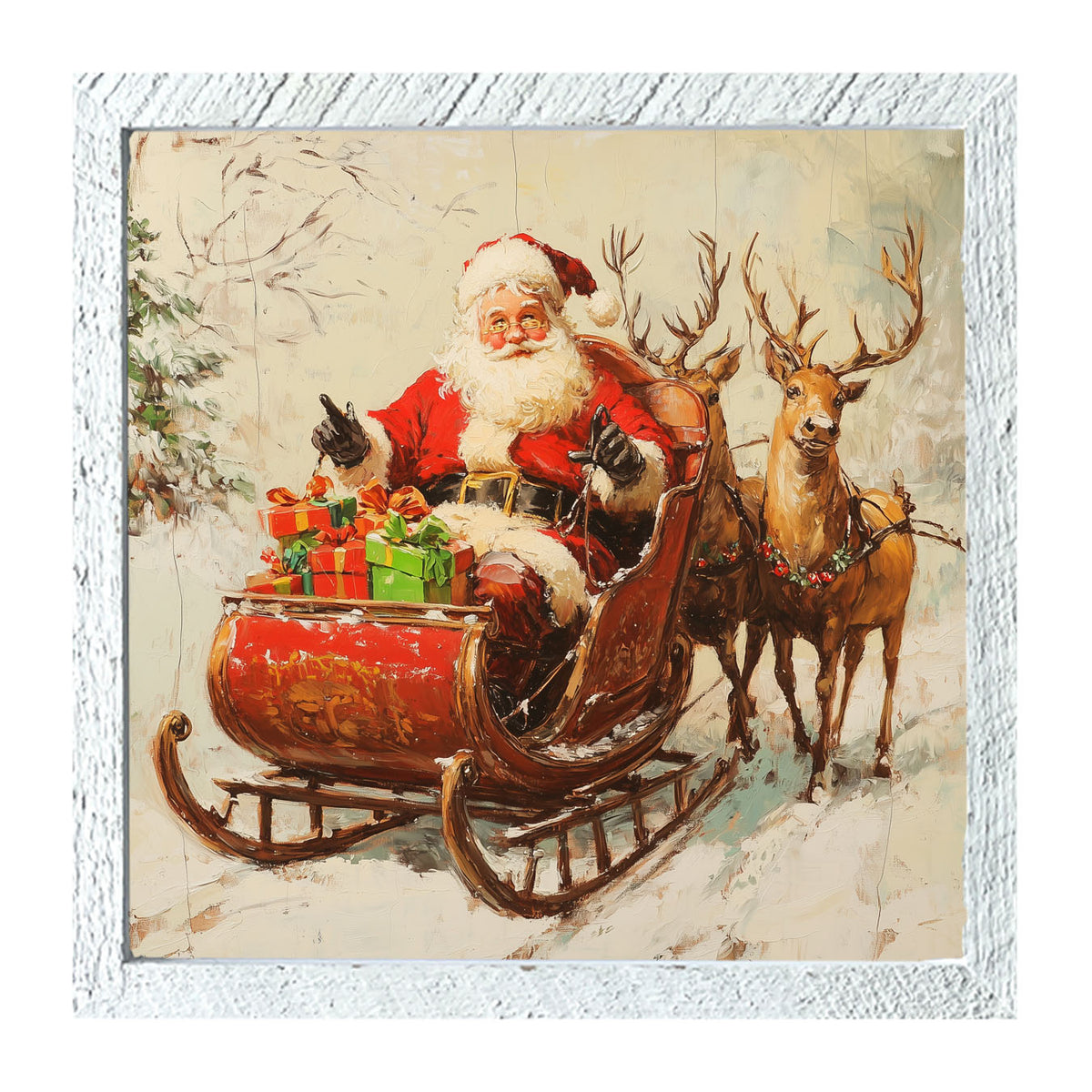 Santa in Sleigh - Framed Art