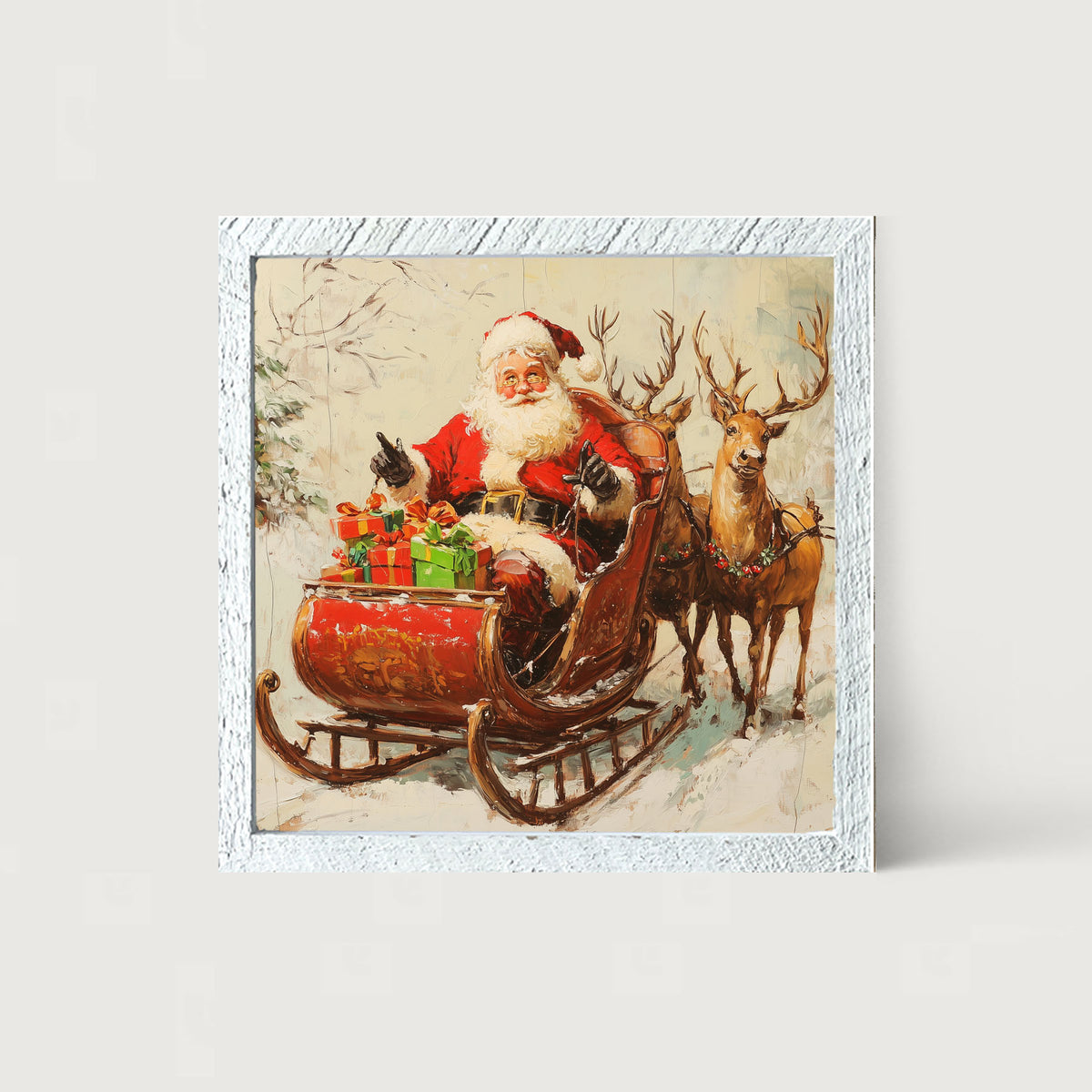 Santa in Sleigh - Framed Art