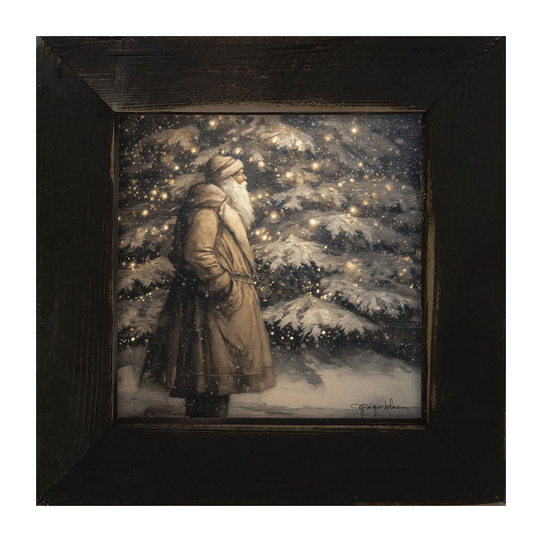 Santa near Lit Christmas Tree - Framed Art