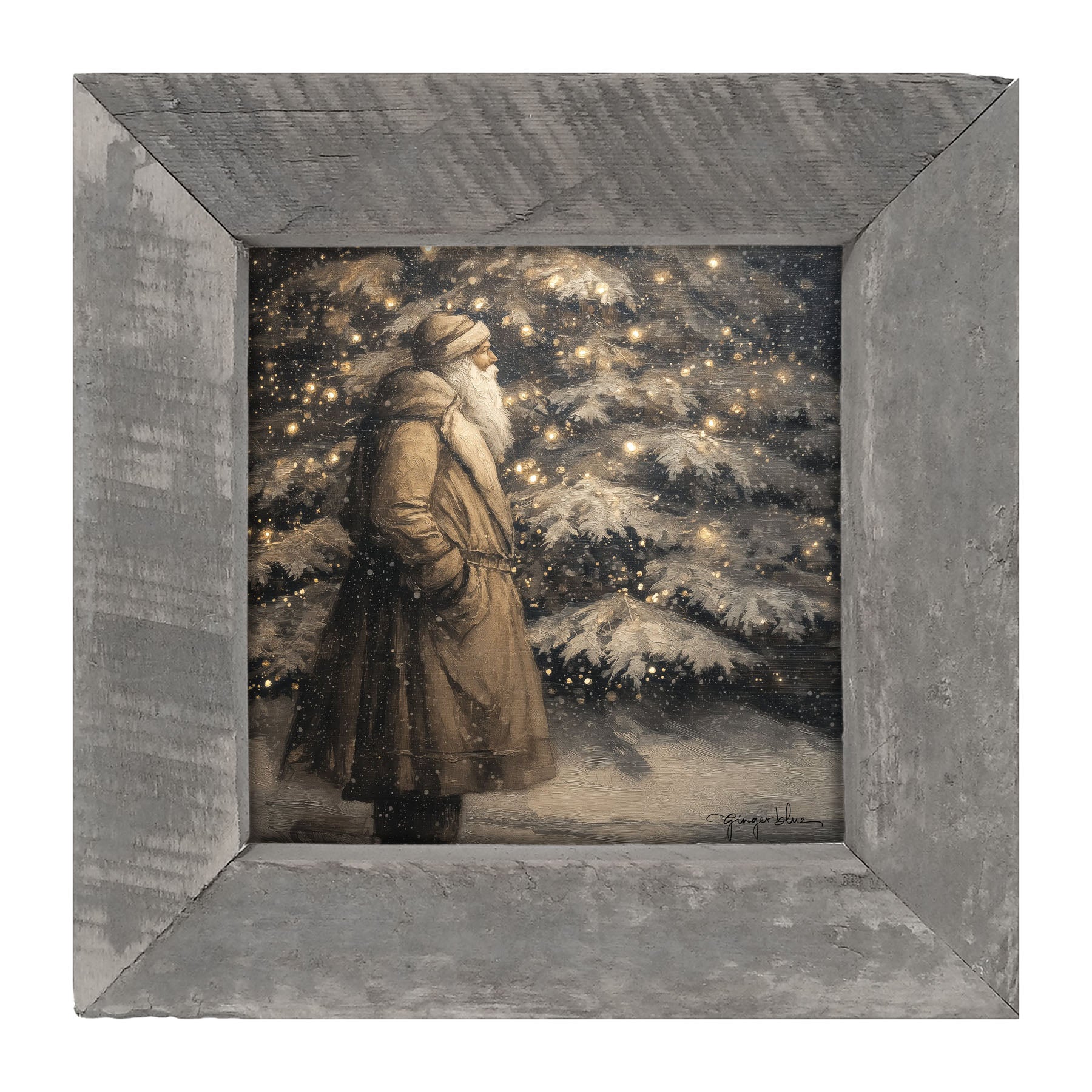 Santa near Lit Christmas Tree - Framed Art