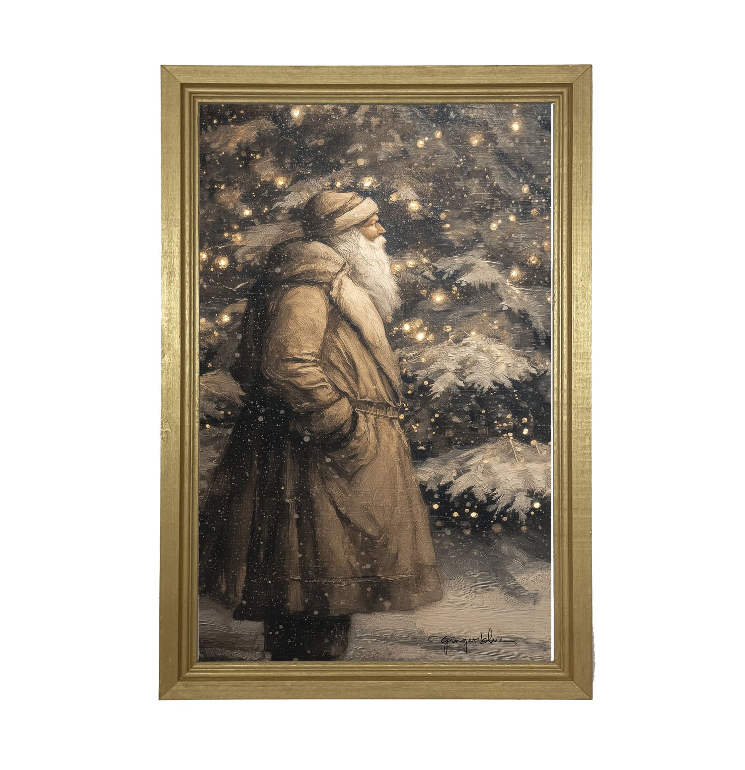 Santa near Lit Christmas Tree - Framed Art