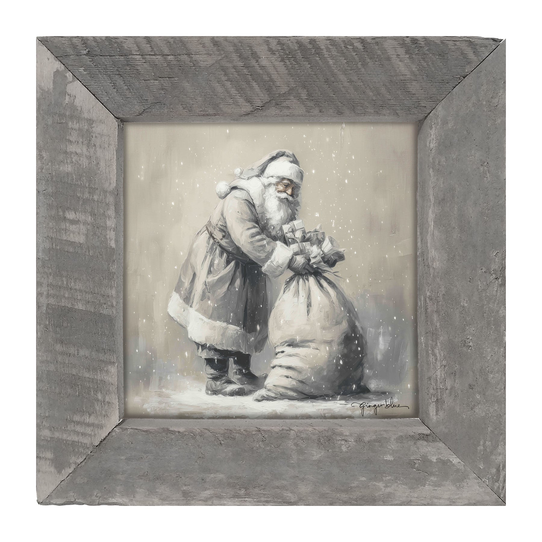 Santa Tying Bag of Presents - Framed Art