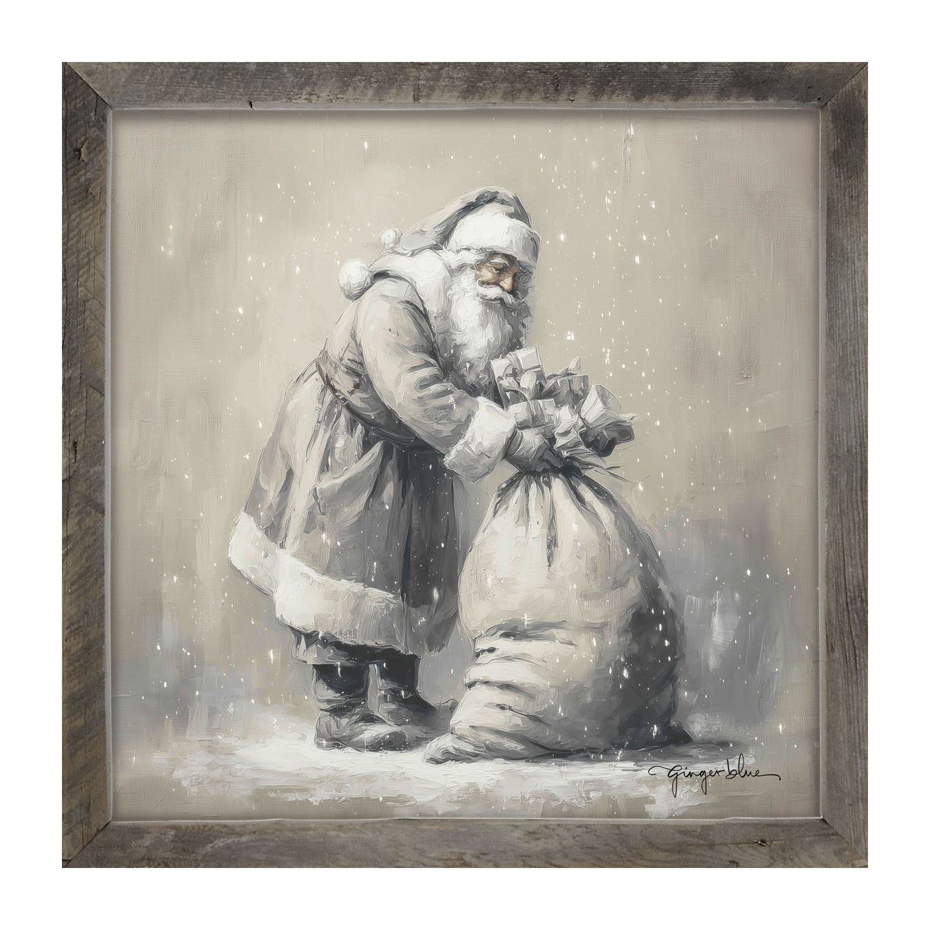 Santa Tying Bag of Presents - Framed Art