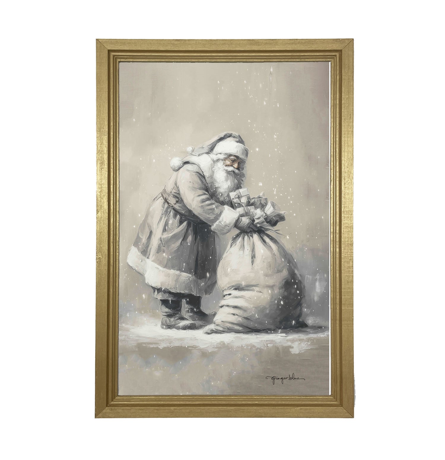 Santa Tying Bag of Presents - Framed Art